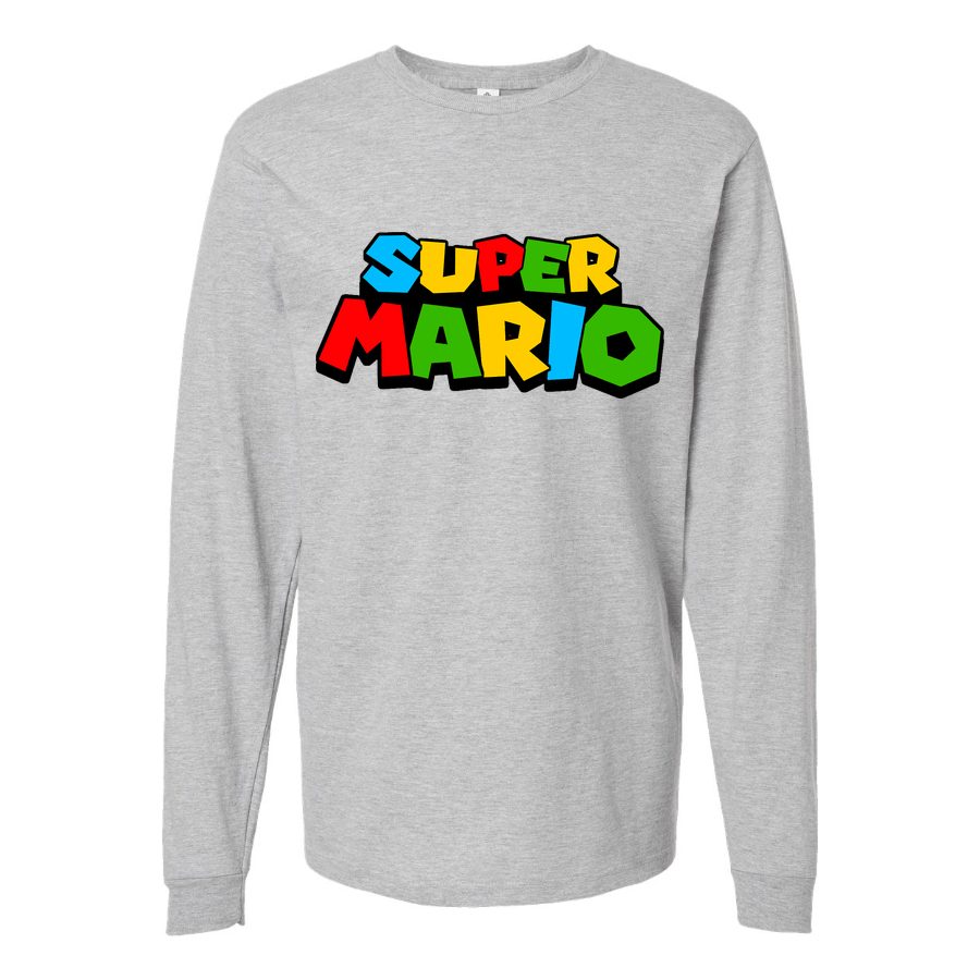 Men's Super Mario Long sleeves Cotton Blend T-Shirt - Gray
