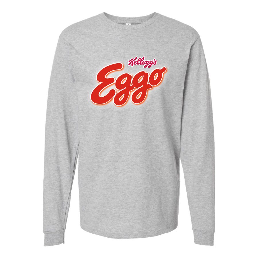 Men's Eggo-Kelloggs-Logo-food Long sleeves Cotton Blend T-Shirt - Gray