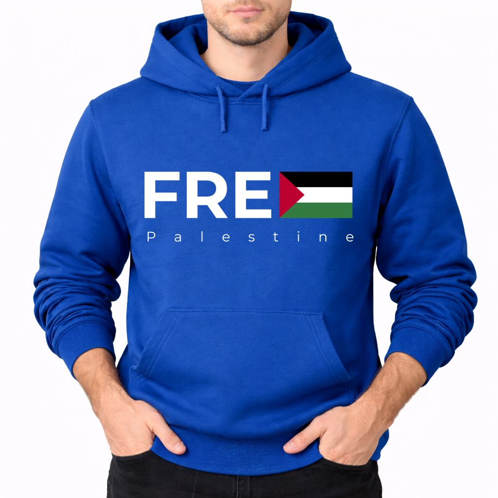 Men's Palestine White Pullover Hoodie - Blue