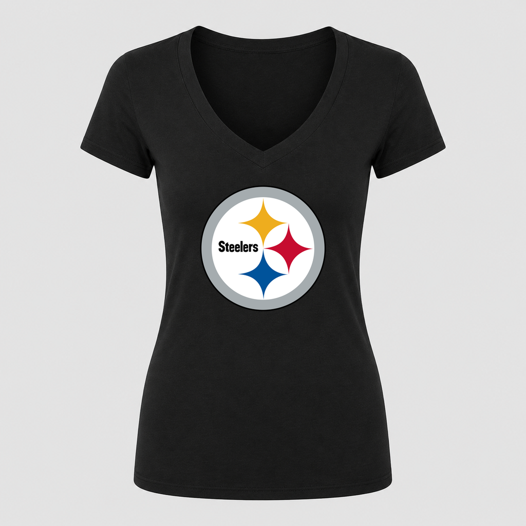 Women's Pittsburgh Steelers V Neck T-Shirt in black