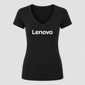Women's Lenovo White Design V Neck T-Shirt in black