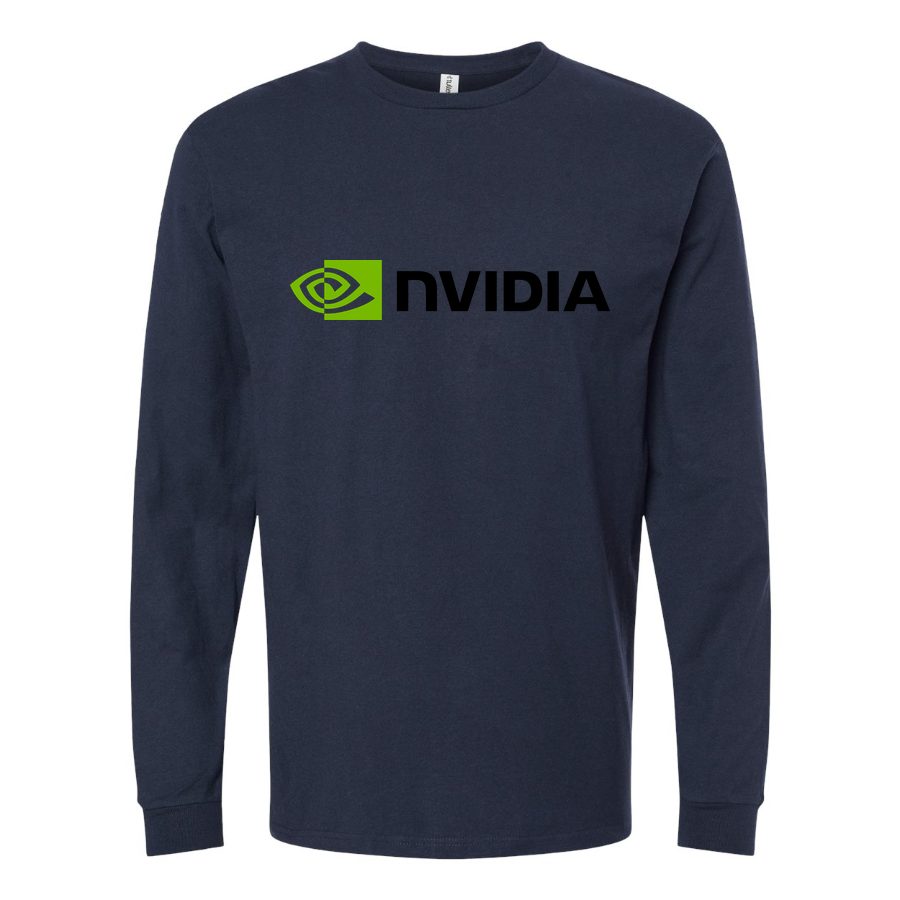 Men's NVIDIA logo.svg Long sleeves Cotton Blend T-Shirt - Navy