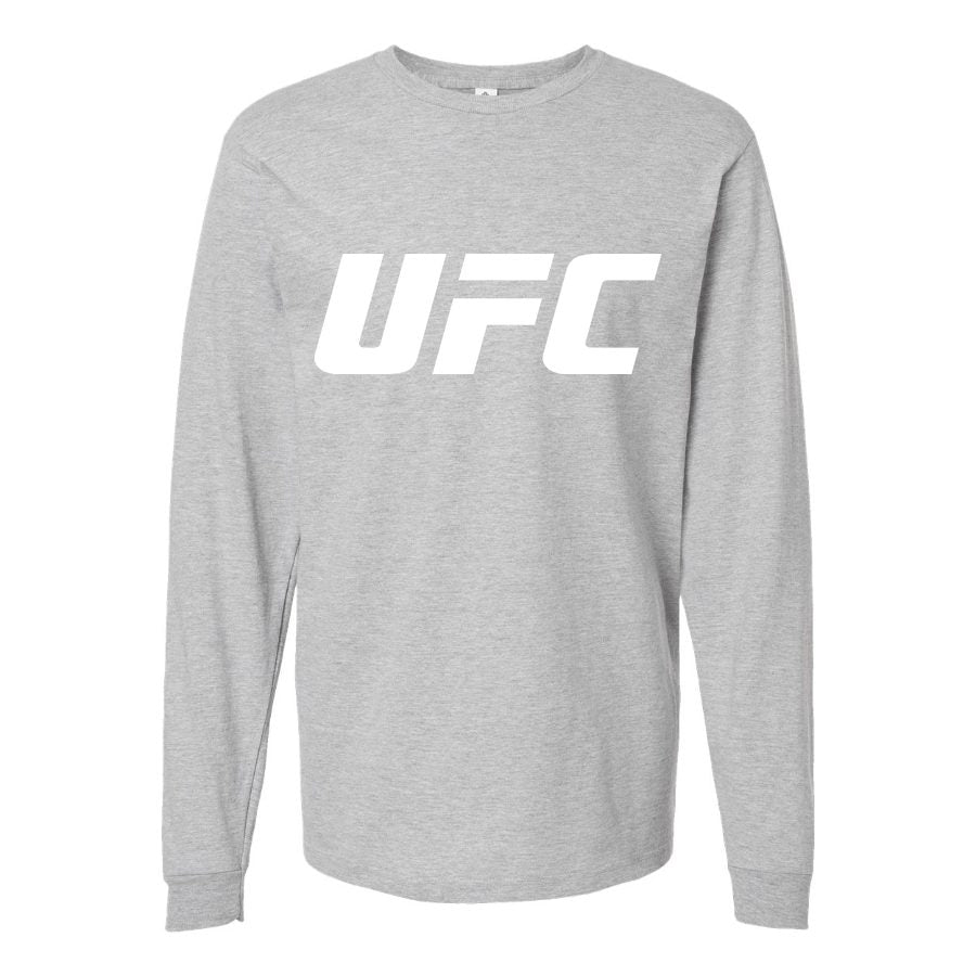 Men's UFC White Logo Long sleeves Cotton Blend T-Shirt - Gray