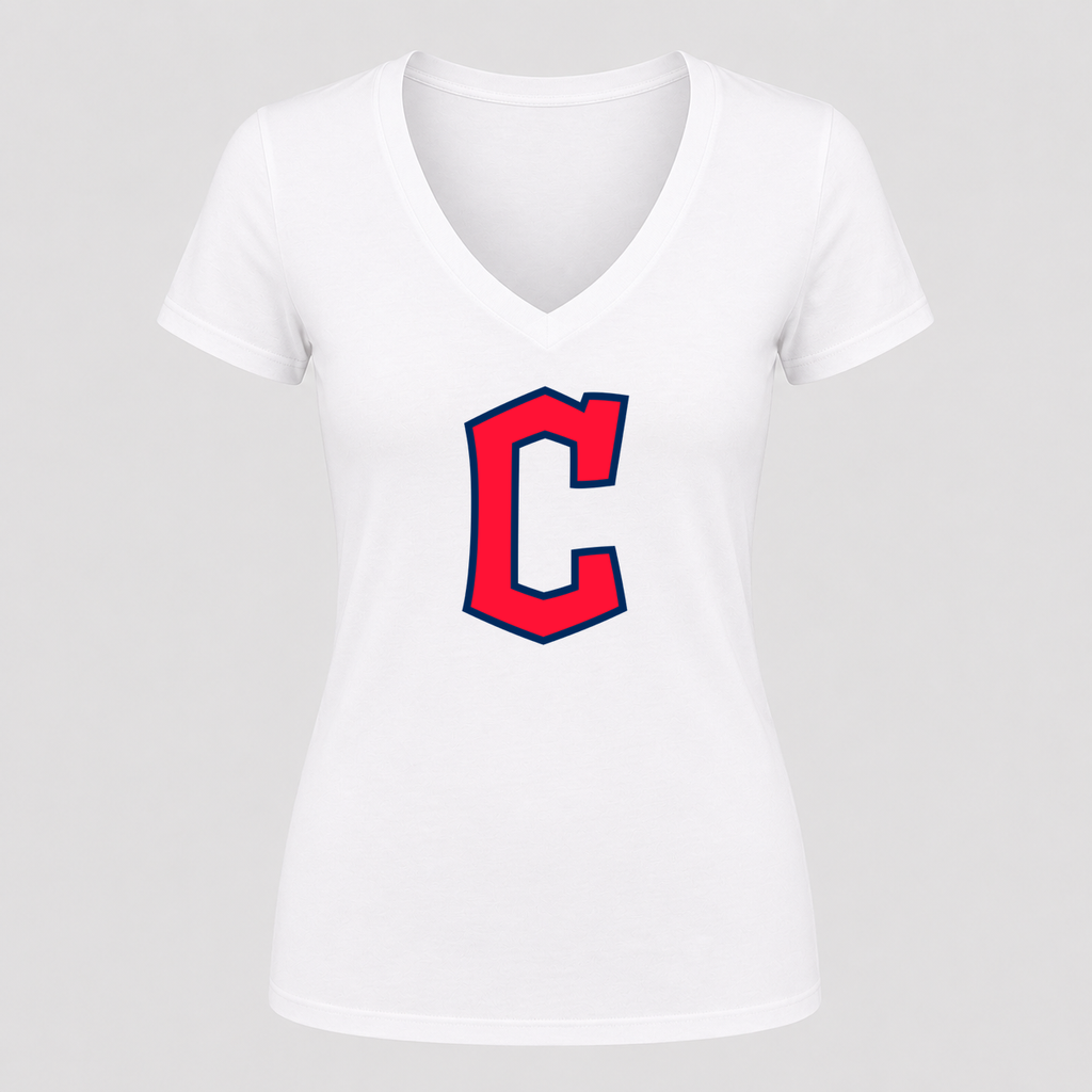 Women's Cleveland Guardians V Neck T-Shirt in white