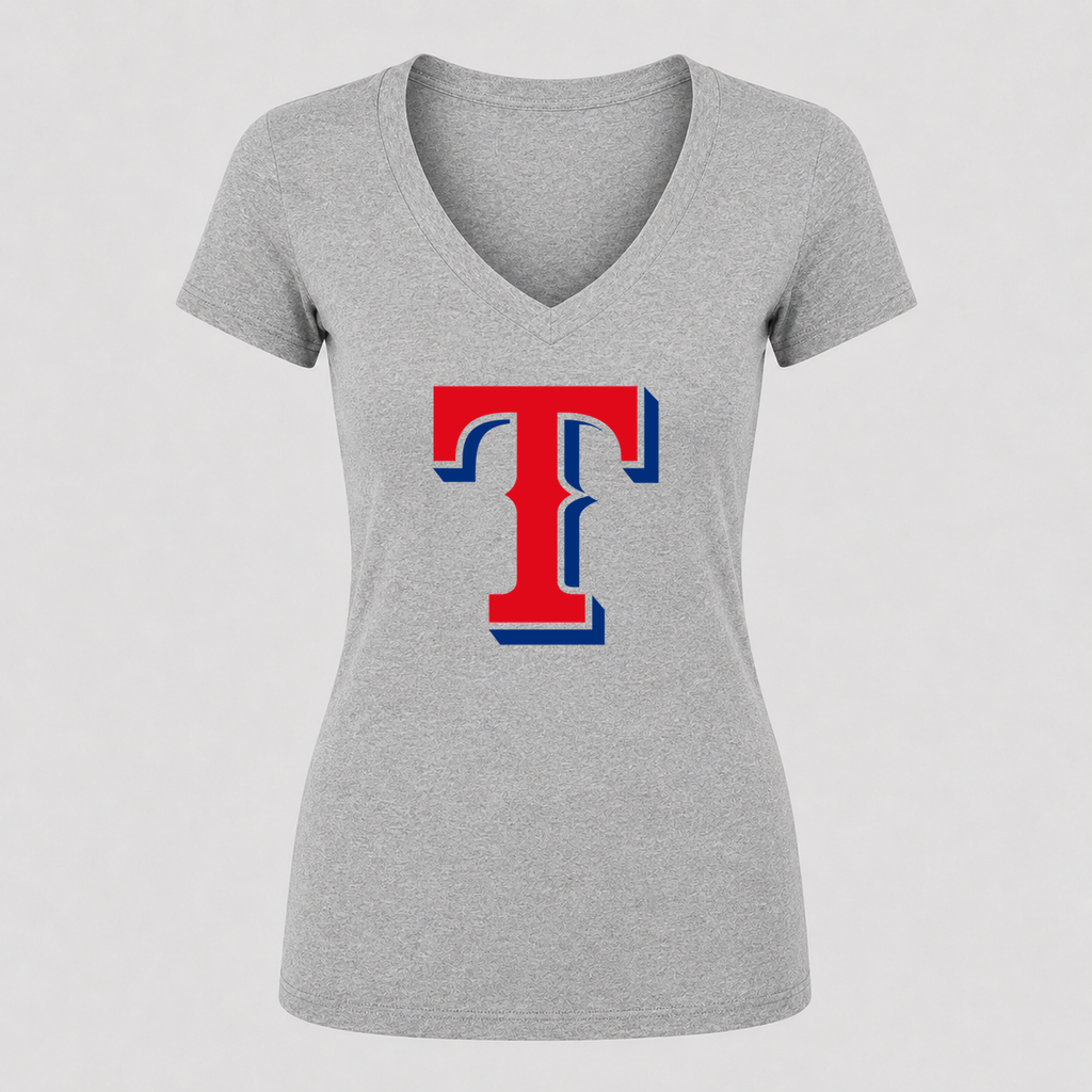 Women's Texas Rangers V Neck T-Shirt in gray