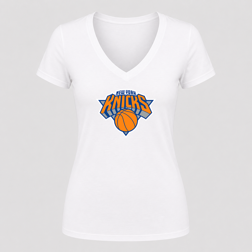 Women's New York Knicks V Neck T-Shirt in white