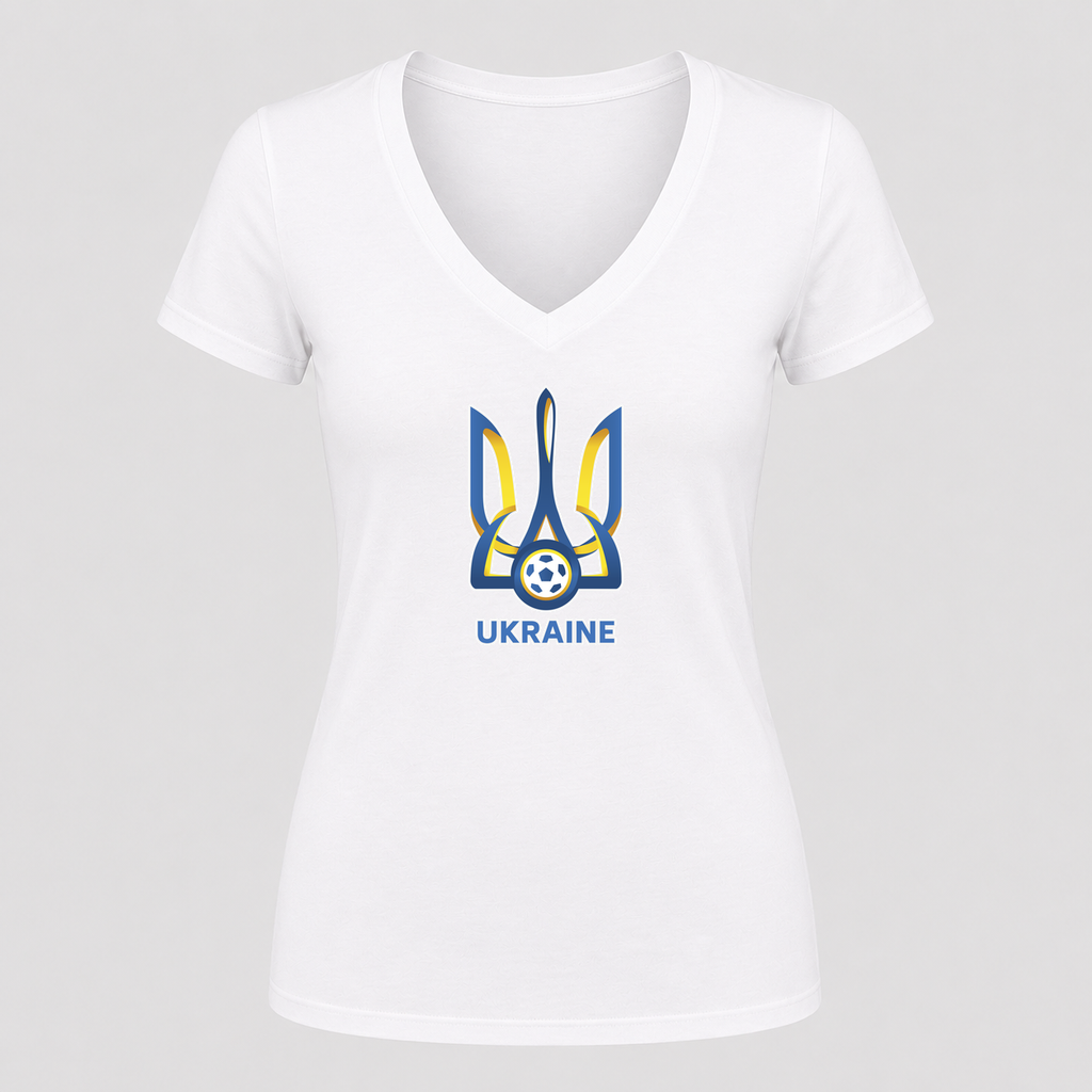Women's Ukraine National Football Team V Neck T-Shirt in white