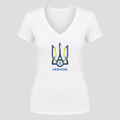 Women's Ukraine National Football Team V Neck T-Shirt in white