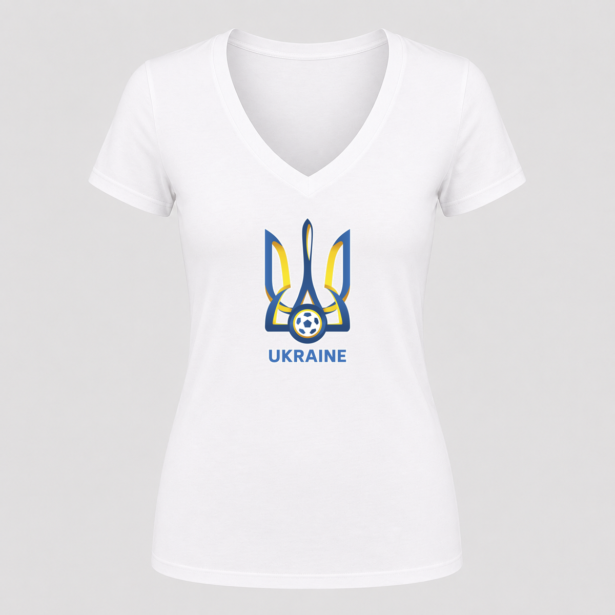 Women's Ukraine National Football Team V Neck T-Shirt in white