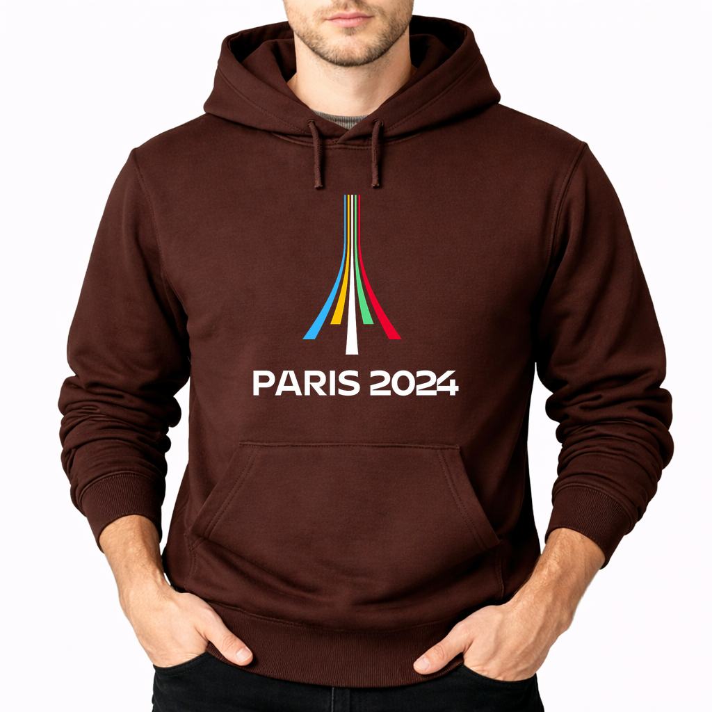Men's Paris-2024-Olympics--white Pullover Hoodie - Brown