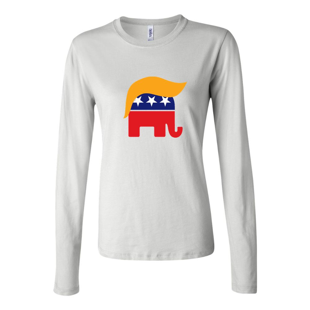 Women's donald trump hair gop elephant logo wall sticker r6fb7e6cf844845ccb4e2a66abb61a58c kouf2 8byvr 644 Long Sleeve T-Shirt - White