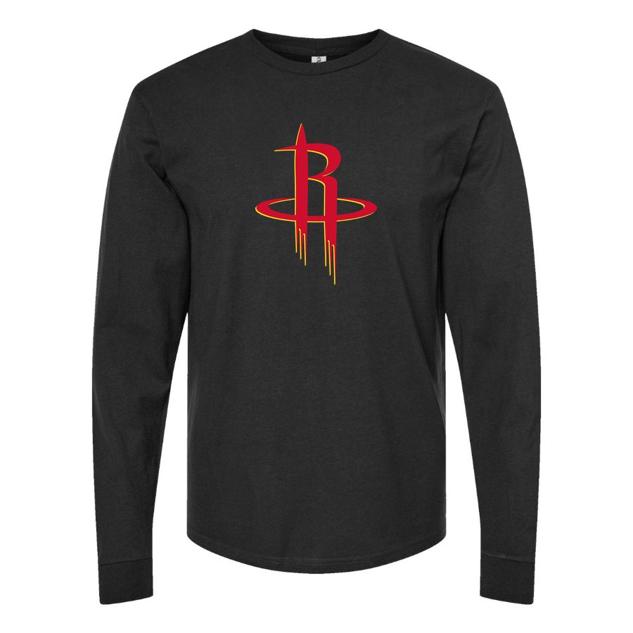 Men's Houston Rockets Long sleeves Cotton Blend T-Shirt - Black