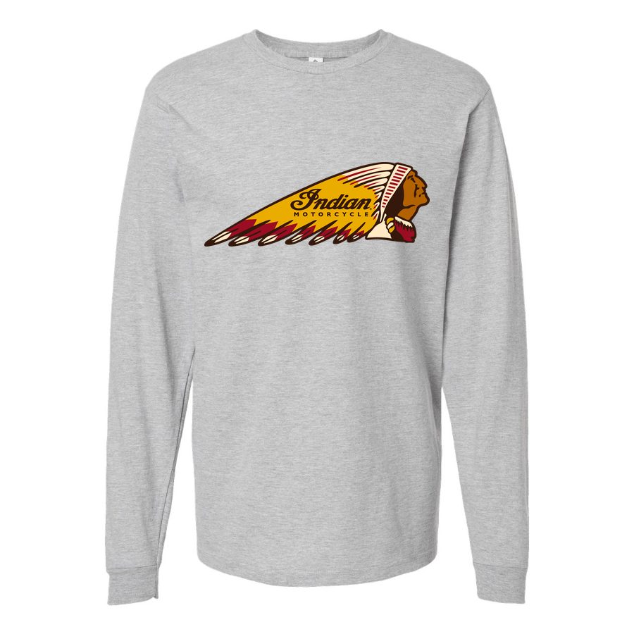 Men's Indian-Motorcycle-Logo Long sleeves Cotton Blend T-Shirt - Gray