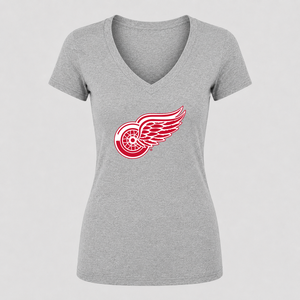 Women's Detroit Red Wings V Neck T-Shirt in gray