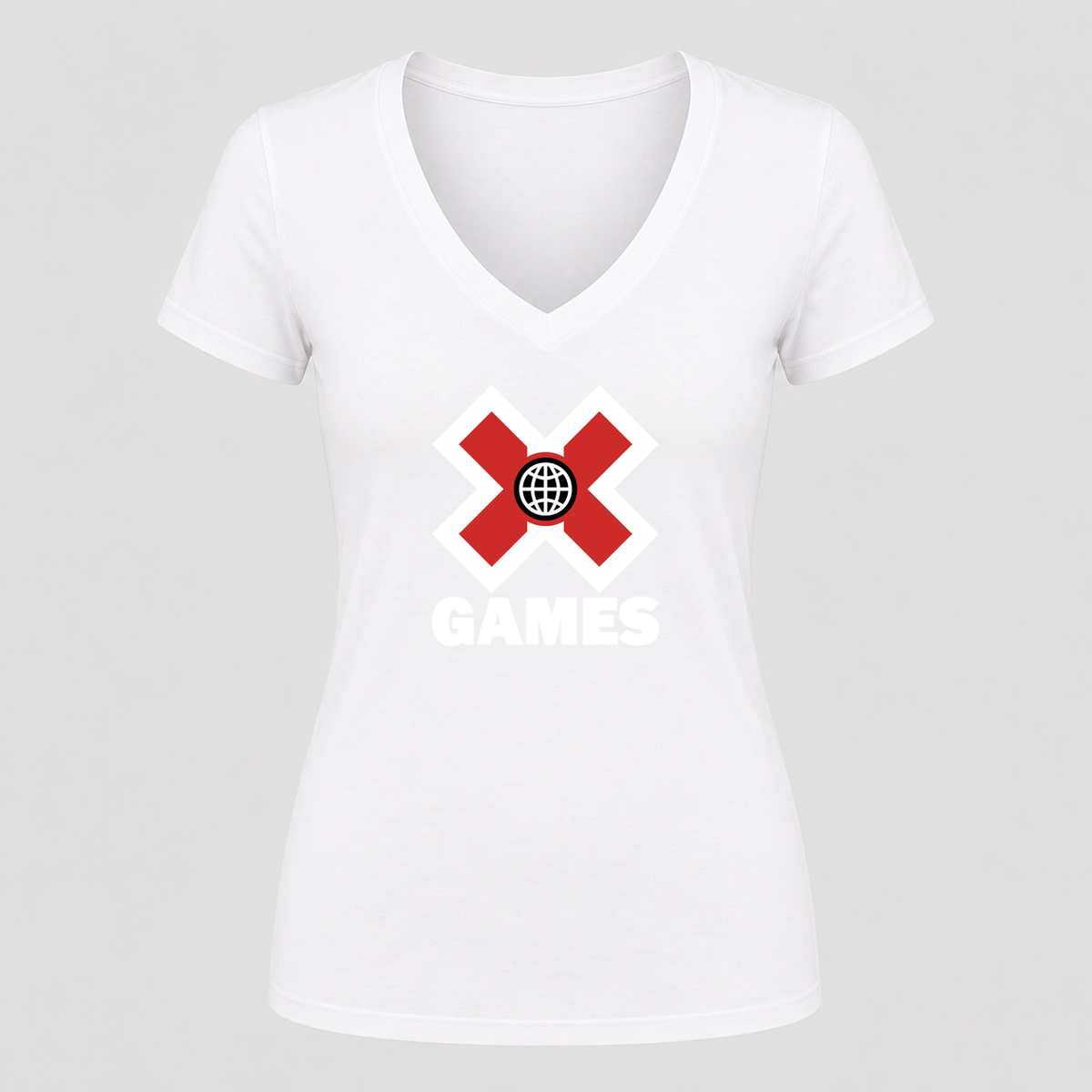 Women's X Games White Design V Neck T-Shirt in white