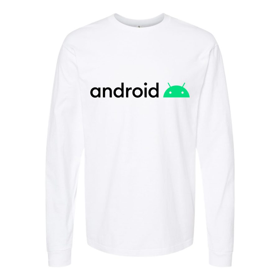 Men's Android-Logo Long sleeves Cotton Blend T-Shirt - White