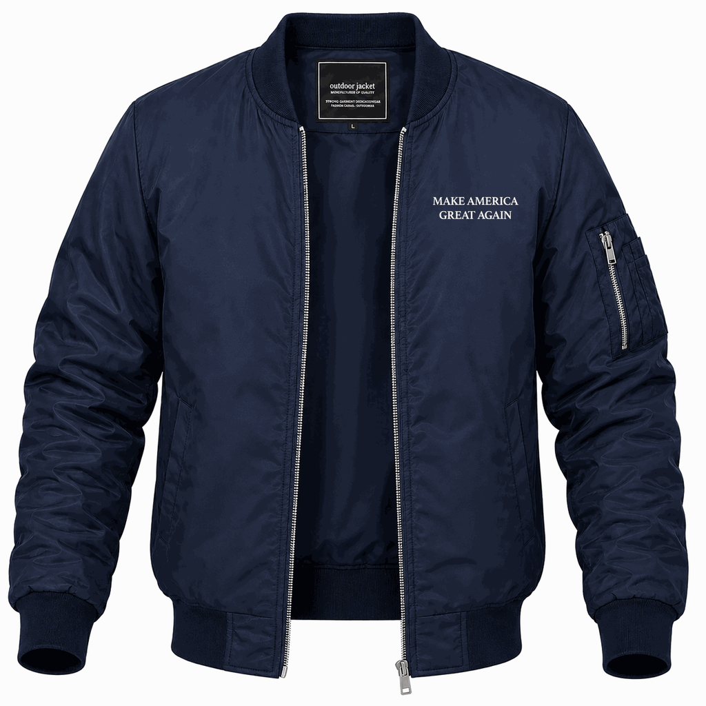 Men's Make America Great Again White Lightweight Bomber Jacket - Navy