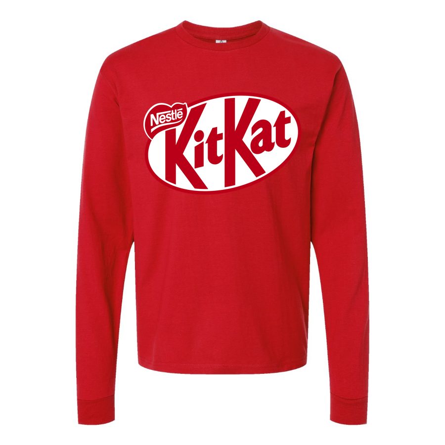 Men's Kit-Kat-Logo-food-1536x864 Long sleeves Cotton Blend T-Shirt - Red