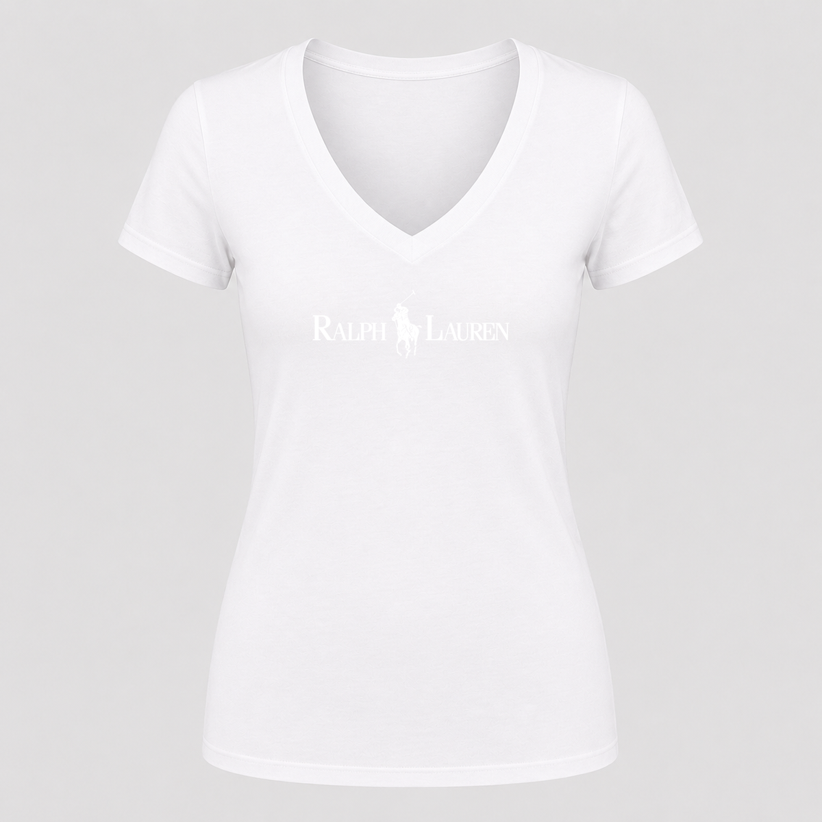 Women's Polo Ralph Lauren White Design V Neck T-Shirt in white