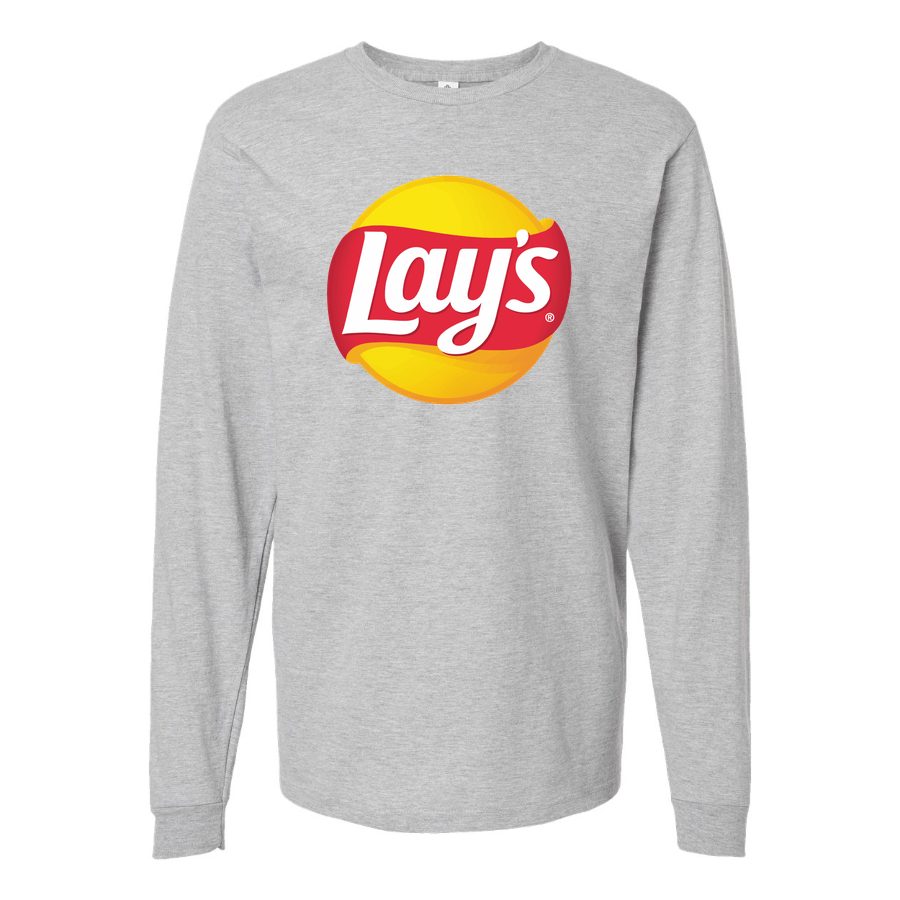 Men's Lays-Logo-food Long sleeves Cotton Blend T-Shirt - Gray