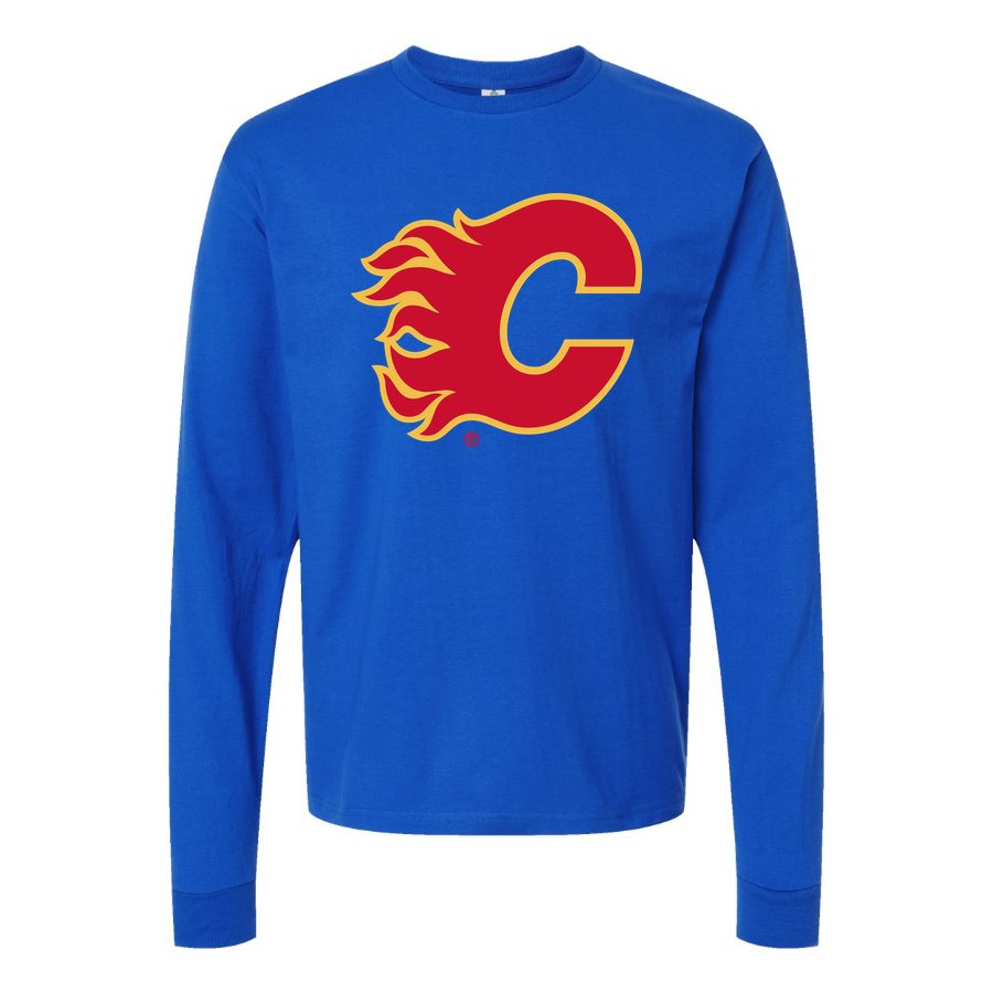 Men's Calgary Flames Long sleeves Cotton Blend T-Shirt - Blue