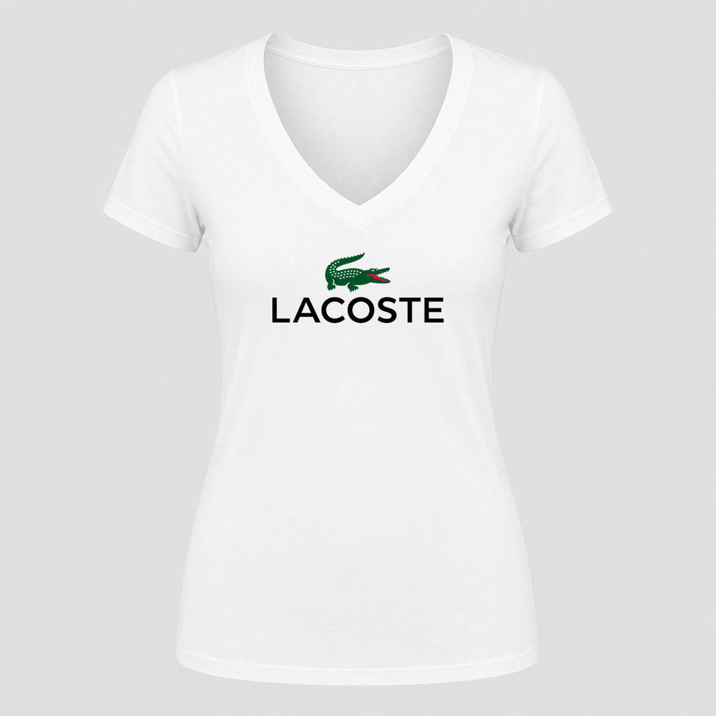 Women's Lacoste V Neck T-Shirt in white