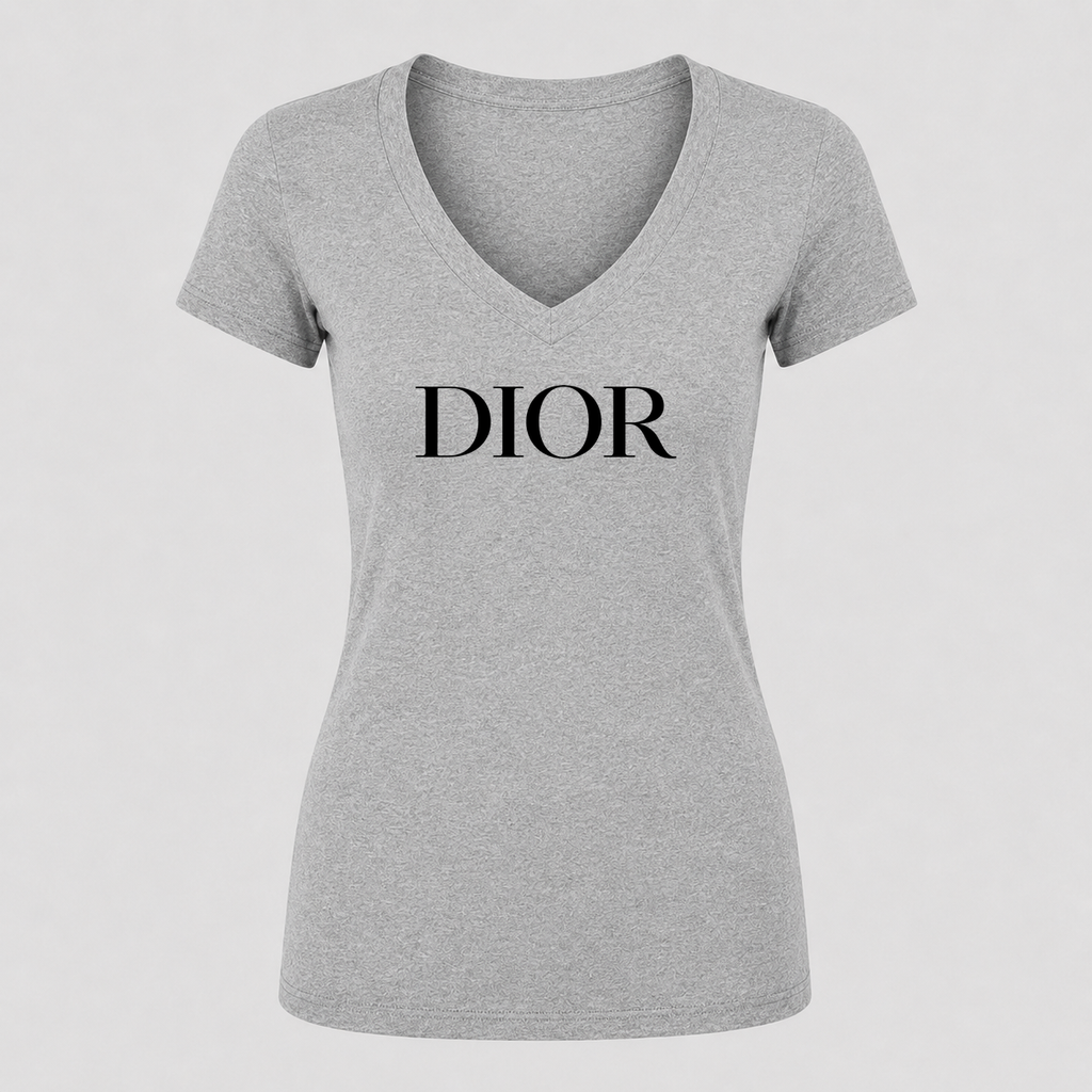 Women's Dior V Neck T-Shirt in gray