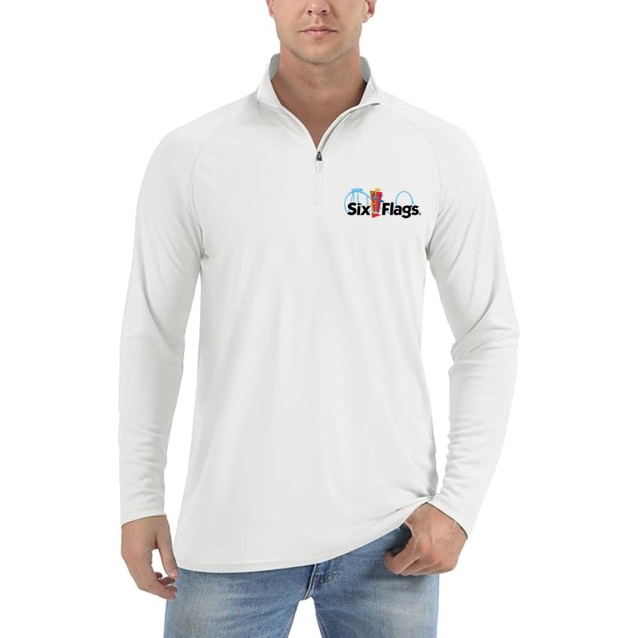 Six Flags quarter-zip athletic shirt in White