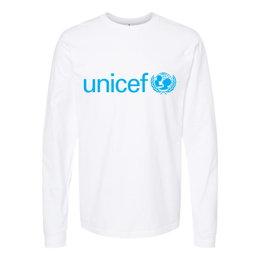 Men's UNICEF-logo-1536x864 Long sleeves Cotton Blend T-Shirt - White