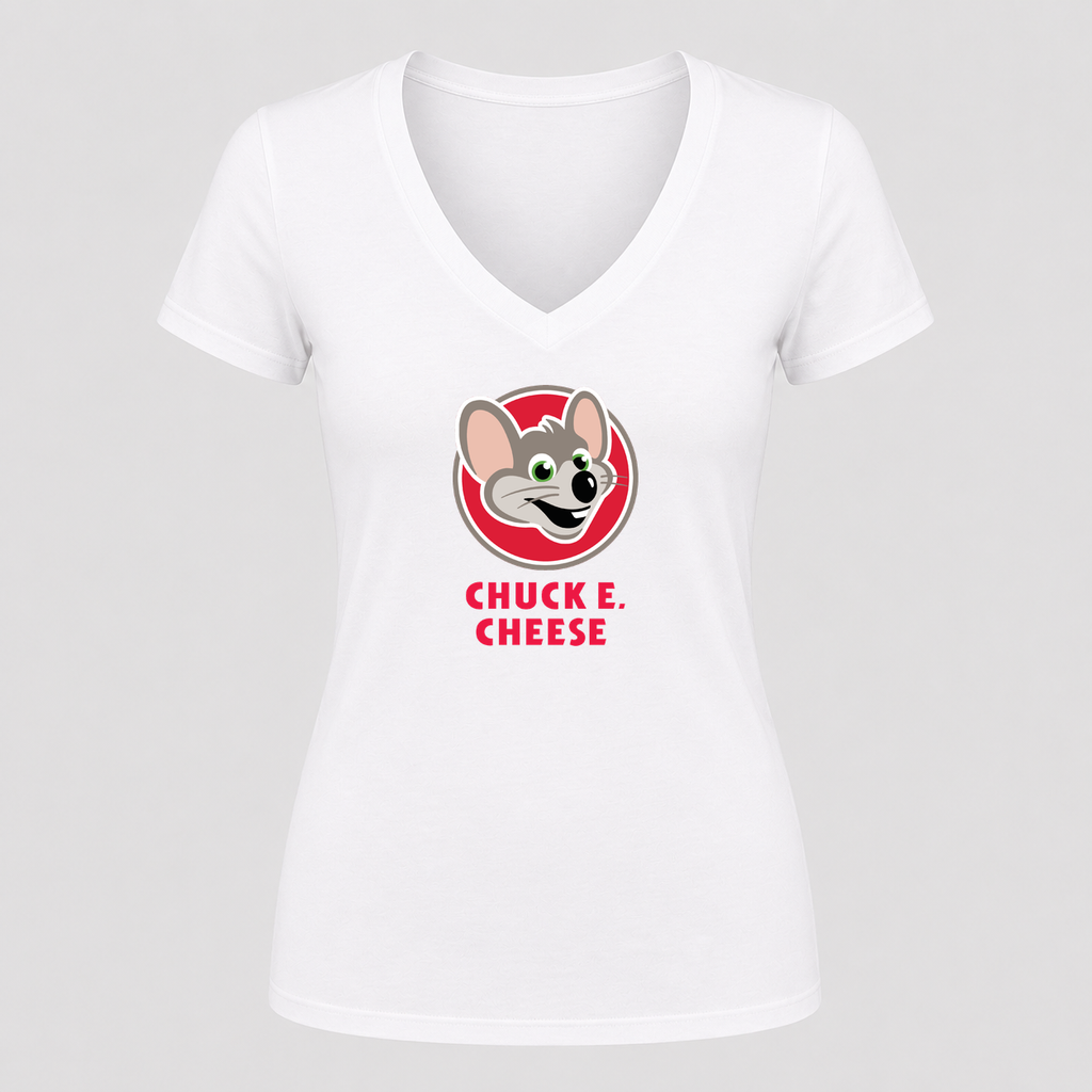 Women's Chuck E. Cheese V Neck T-Shirt in white