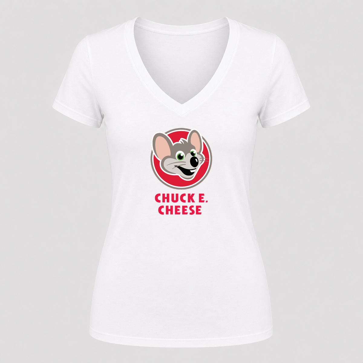 Women's Chuck E. Cheese V Neck T-Shirt in white