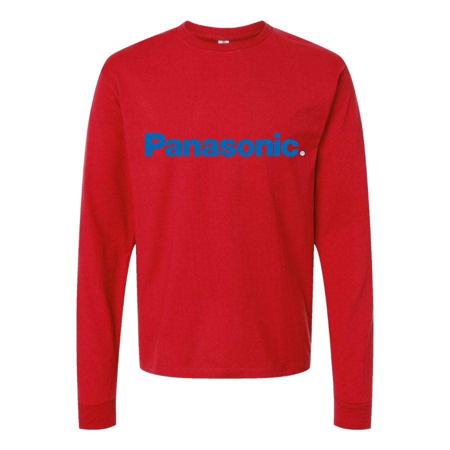 Men's Panasonic-logo-1536x864 Long sleeves Cotton Blend T-Shirt - Red