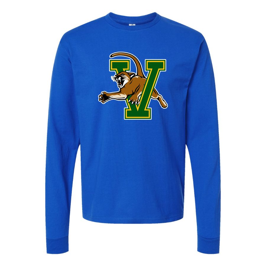 Men's Vermont Catamounts Logo Long sleeves Cotton Blend T-Shirt - Blue