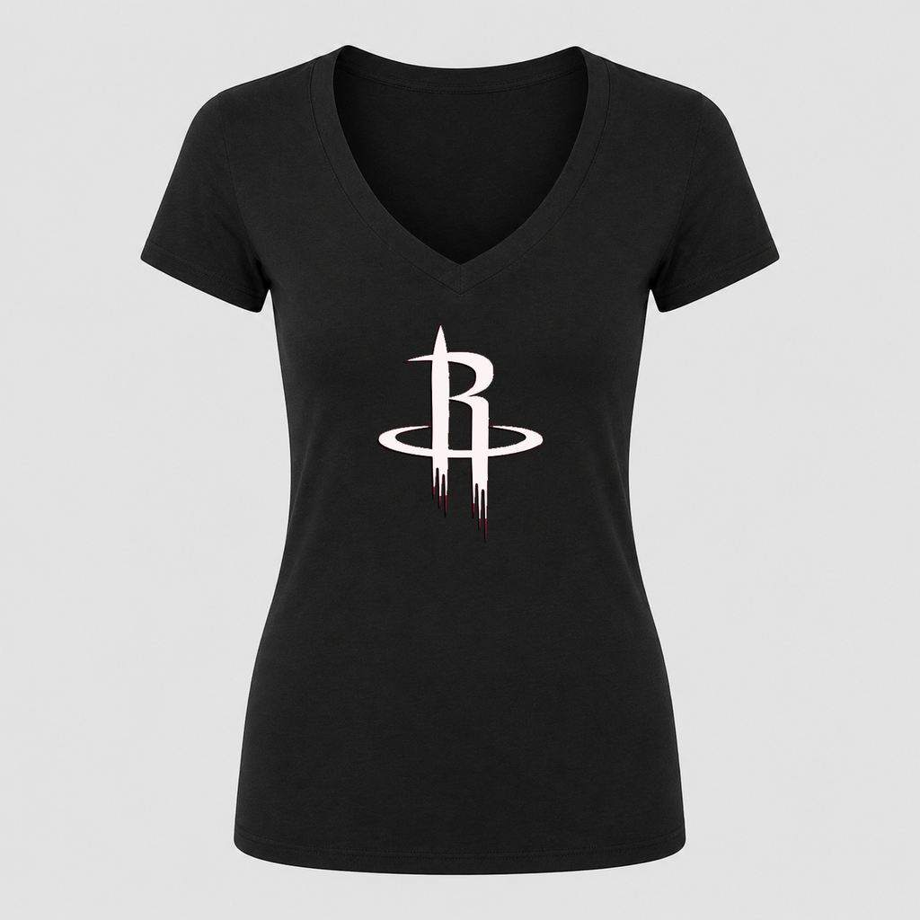Women's Houston Rockets Army Green V Neck T-Shirt in black