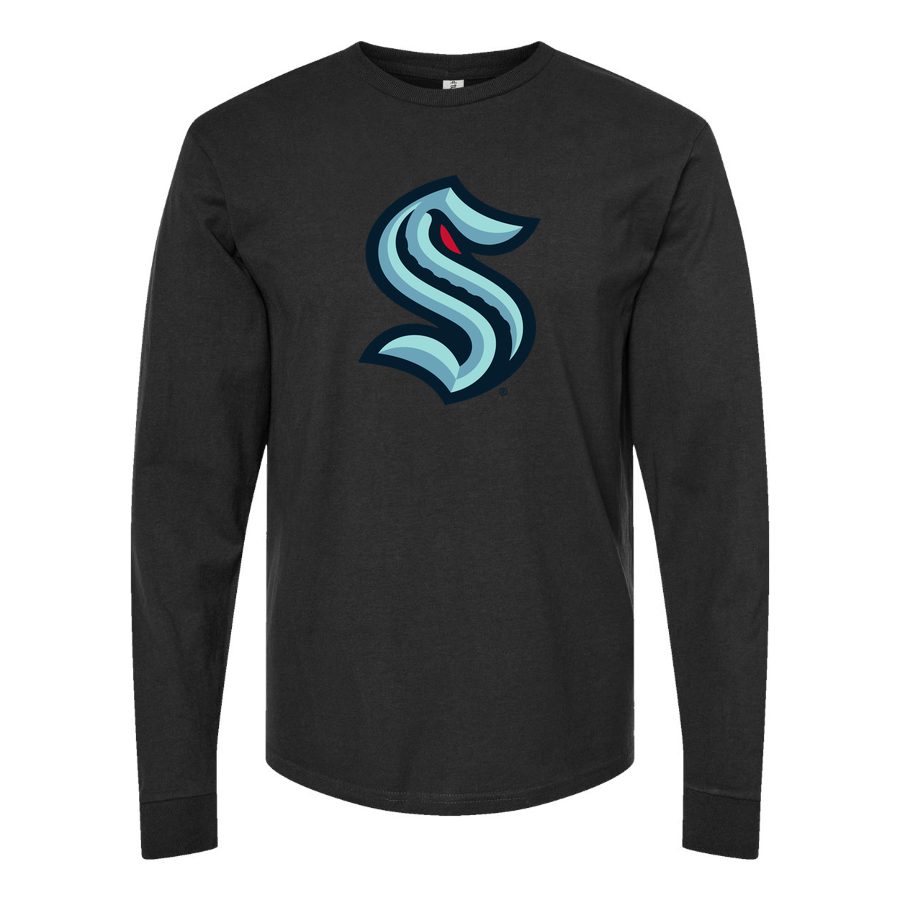 Men's Seattle Kraken Long sleeves Cotton Blend T-Shirt - Black