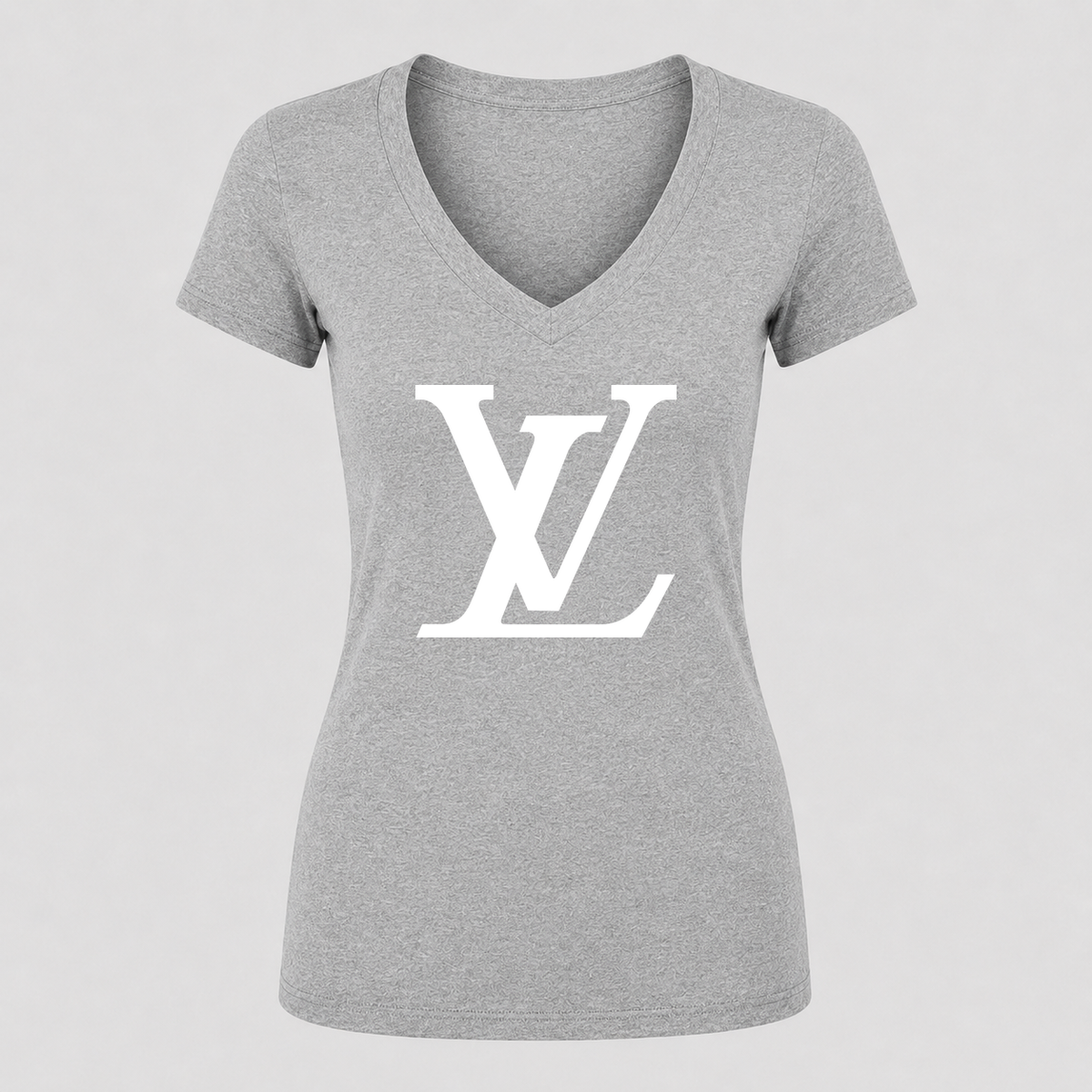 Women's Louis Vuitton White Design V Neck T-Shirt in gray