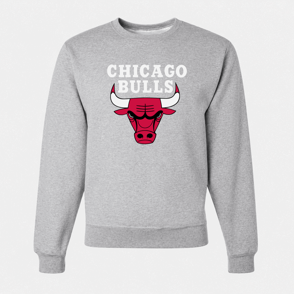 Men's Chicago Bulls White Logo Crewneck Sweatshirt - Gray