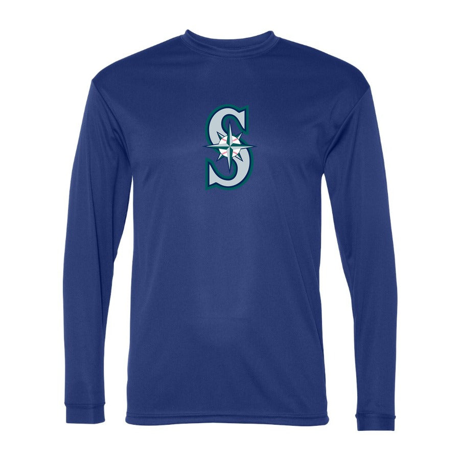 Men's Seattle Mariners Polyester Long Sleeve T-Shirt - Blue