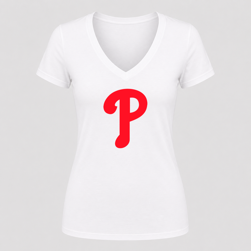 Women's Philadelphia Phillies V Neck T-Shirt in white