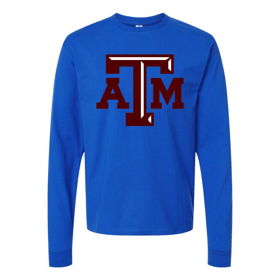 Men's texas-am-university-logo-png-transparent Long sleeves Cotton Blend T-Shirt - Blue