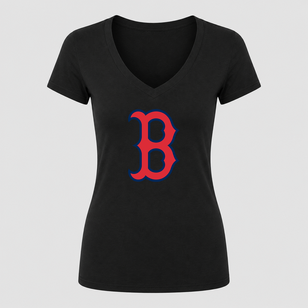 Women's Boston Red Sox V Neck T-Shirt in black