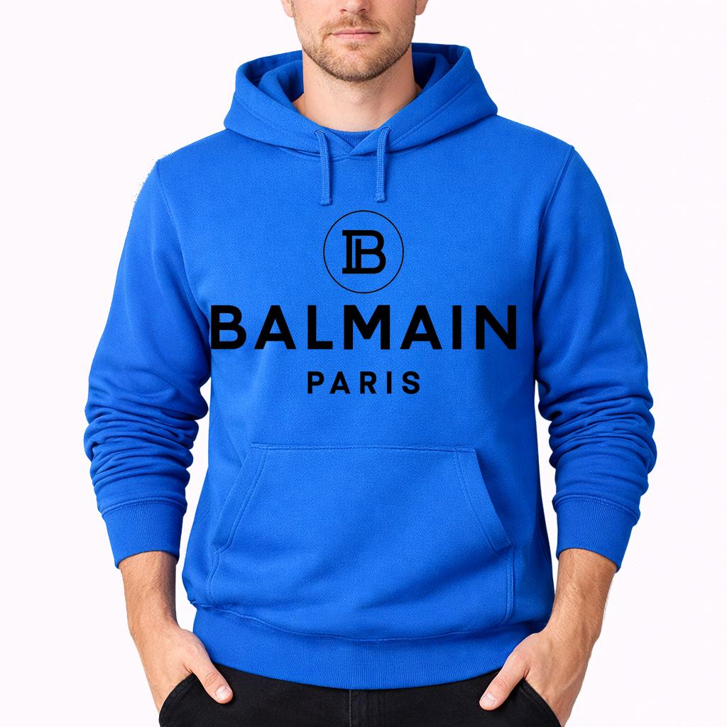 Men's Balmain Paris Pullover Hoodie - Azure