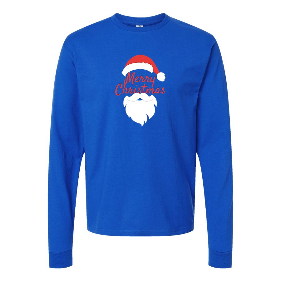 Men's merry-christmas-icon-and-santa-claus-free-png-1 Long sleeves Cotton Blend T-Shirt - Blue