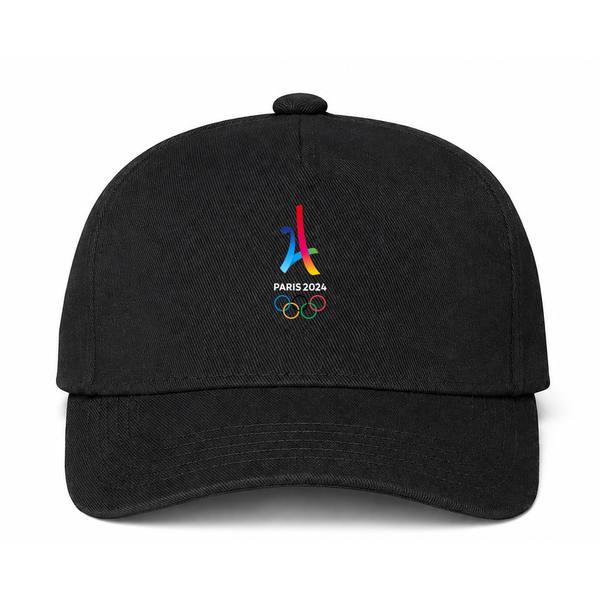 Paris 2024 White Logo Black Dad Baseball Cap Hat