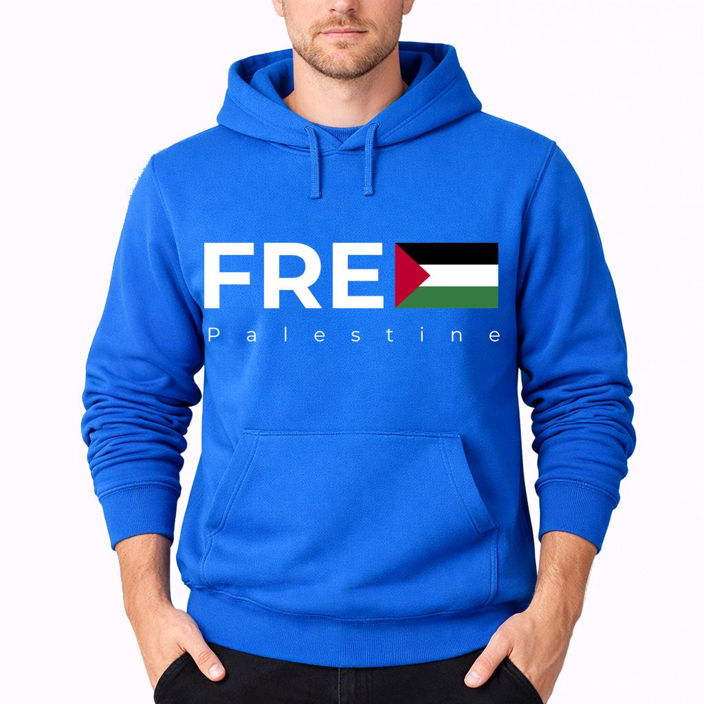 Men's Palestine White Pullover Hoodie - Azure