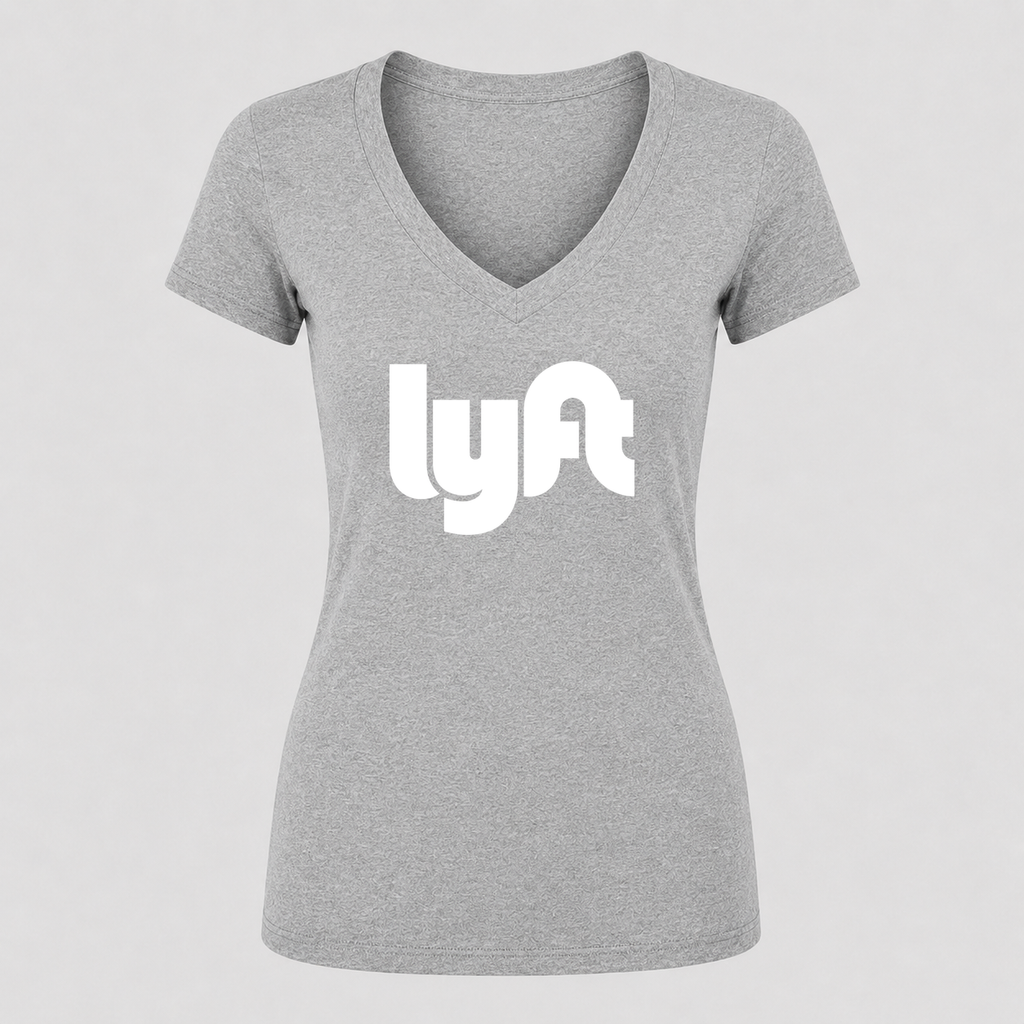 Women's Lyft White Design V Neck T-Shirt in gray