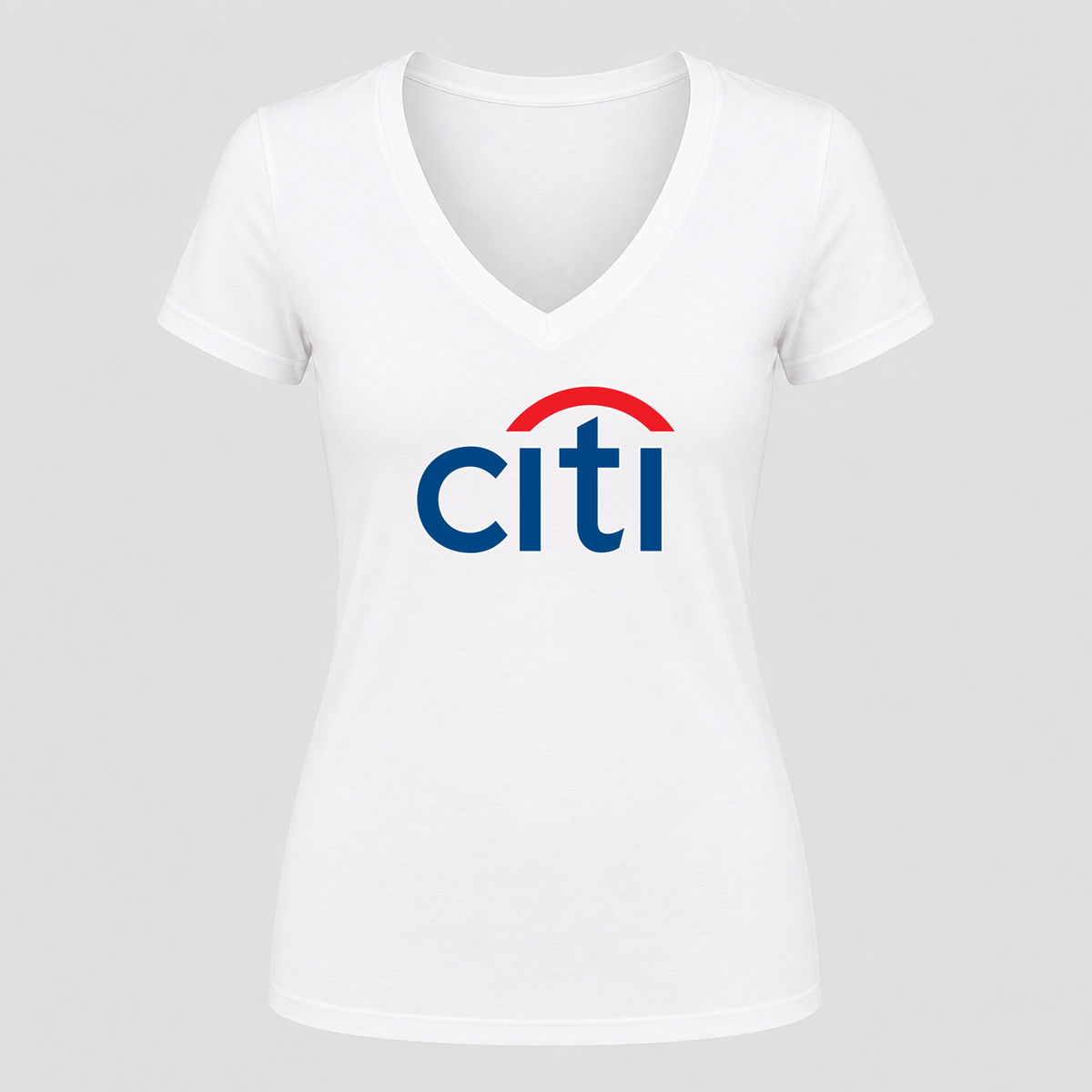 Women's Citi Bank V Neck T-Shirt in white