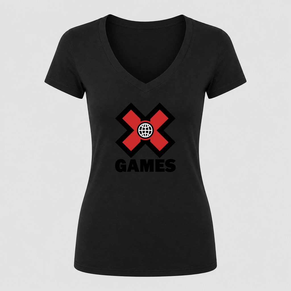 Women's X Games V Neck T-Shirt in black