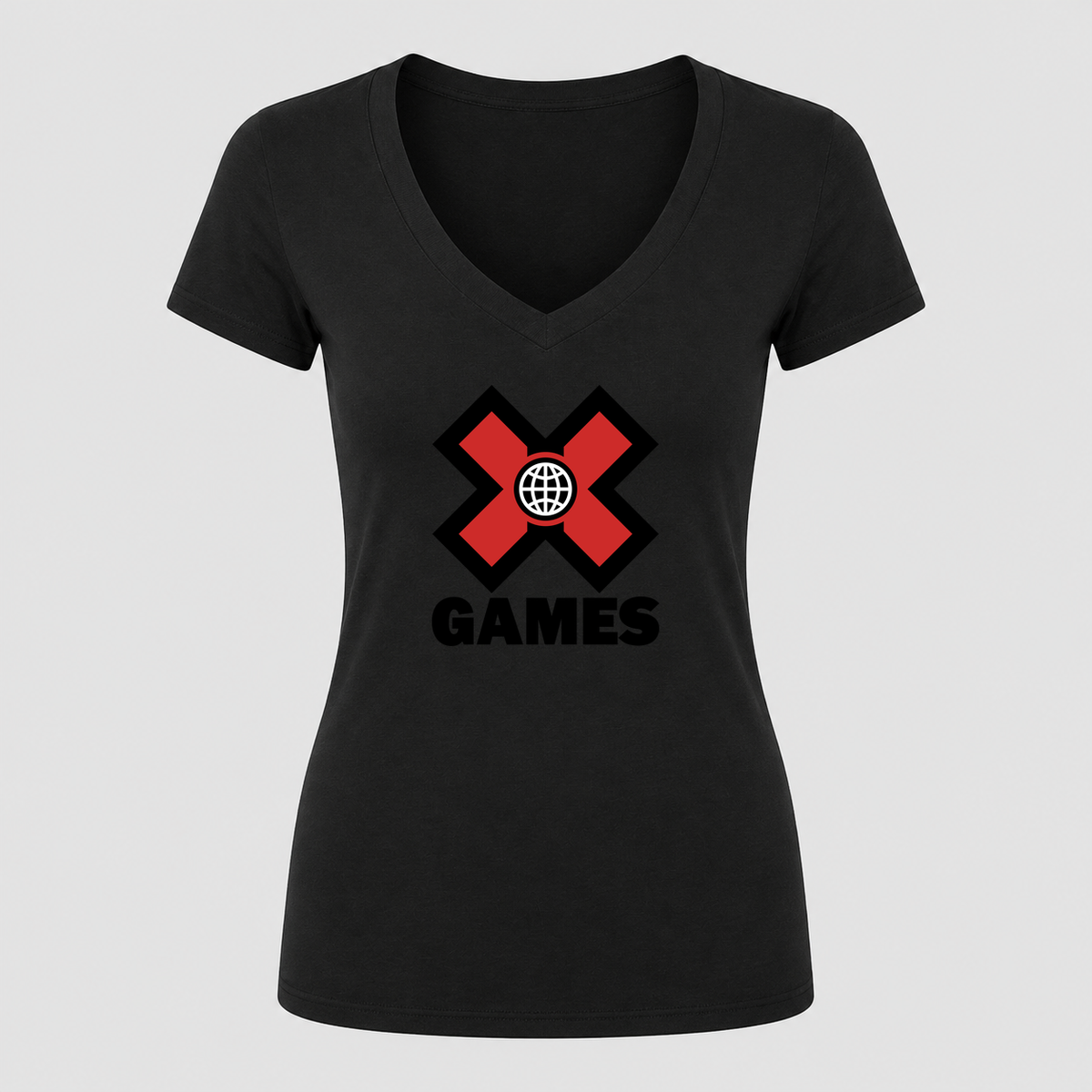 Women's X Games V Neck T-Shirt in black
