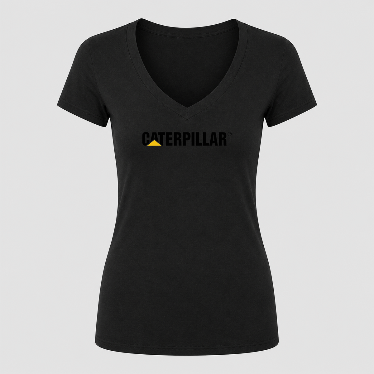 Women's Caterpillar Black Design V Neck T-Shirt in black